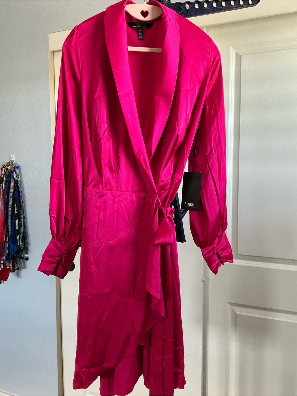 Express Hot Pink Satin Wrap Robe Dress